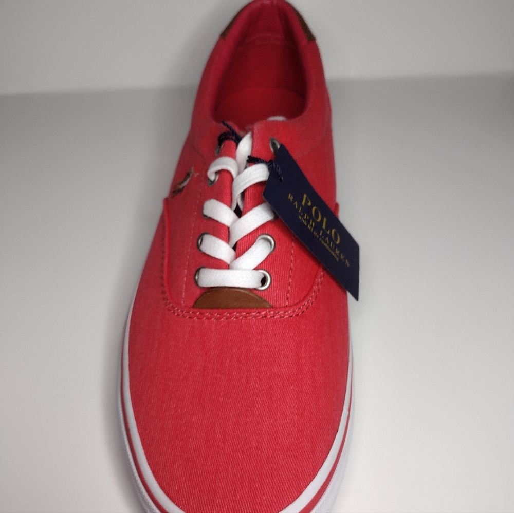 RALPH LAUREN POLO Red Coral Comfort Memory Foam Canvas Fabric Shoes - Picture 3 of 8